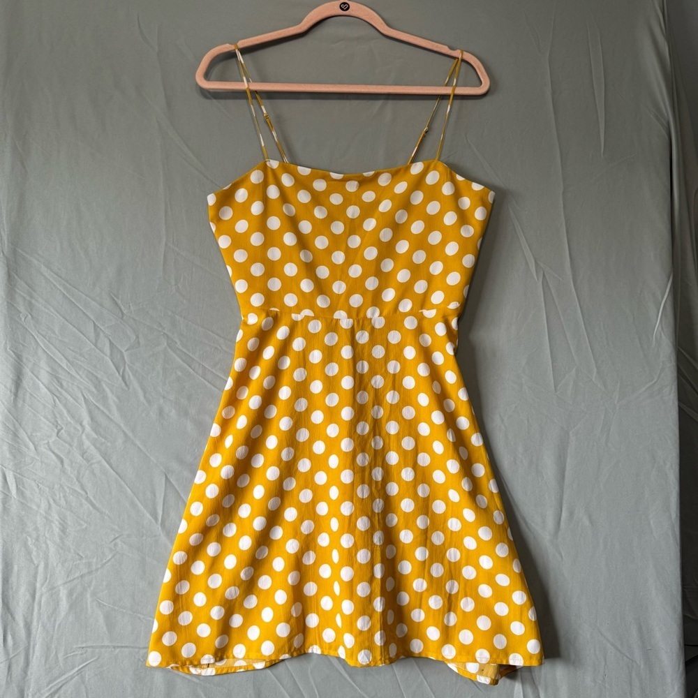 Volcom Womens Retro Yellow Polka Dot Mini Dress Size M Babydoll Rockabilly Event